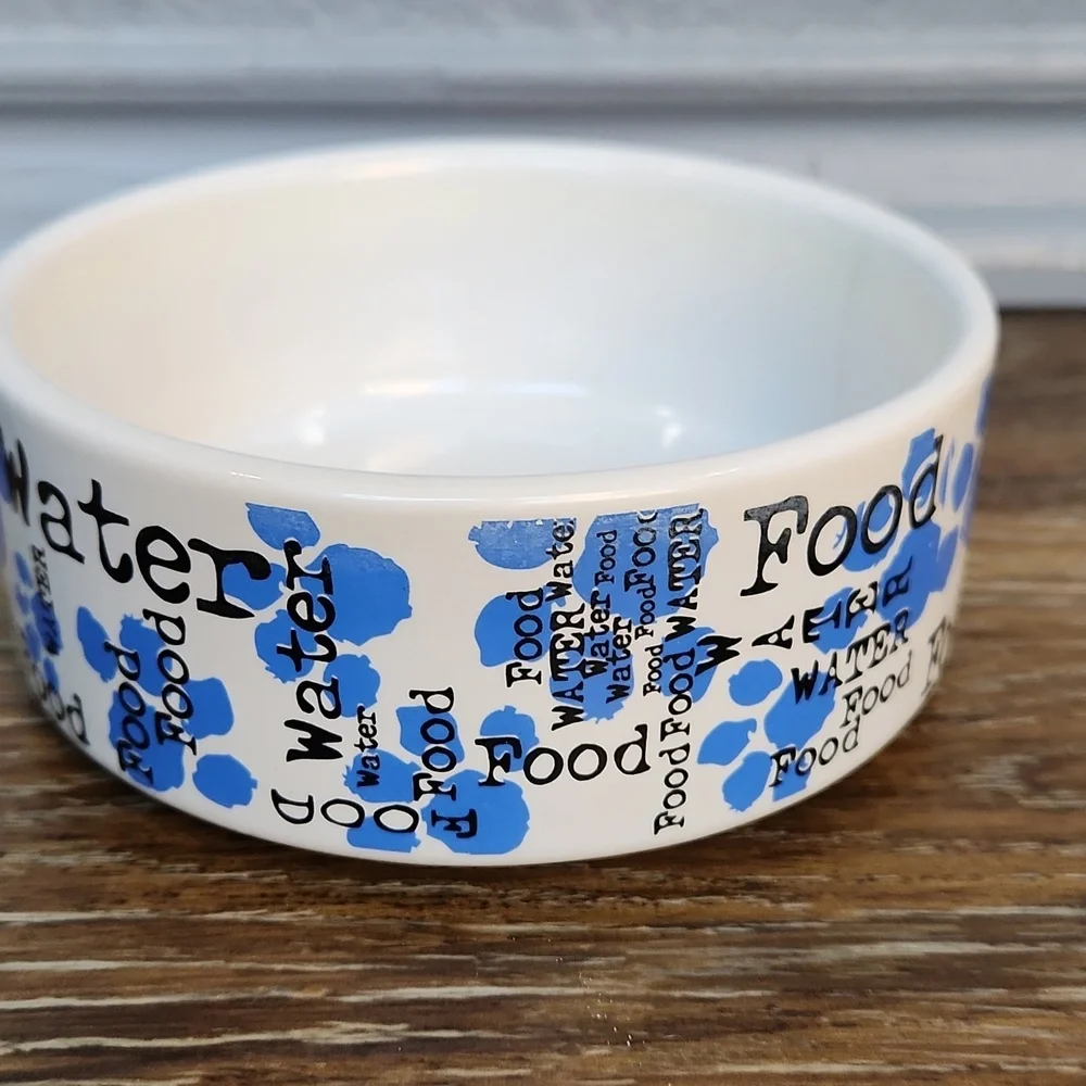 Food Water Dog Bowl Blue Paws Pawprints White Black